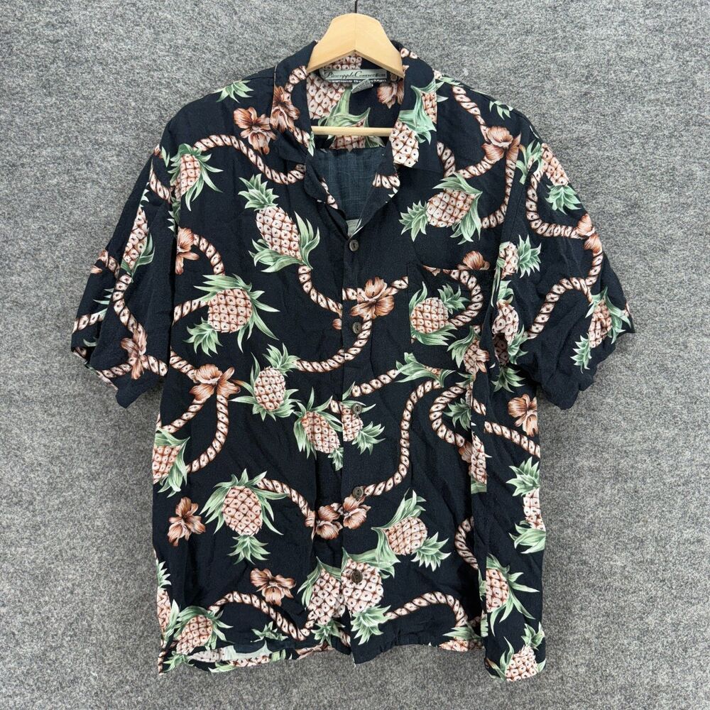 Pineapple Connection Shirt Men M Medium Black Pineapple Print Short Sleeve Rayon